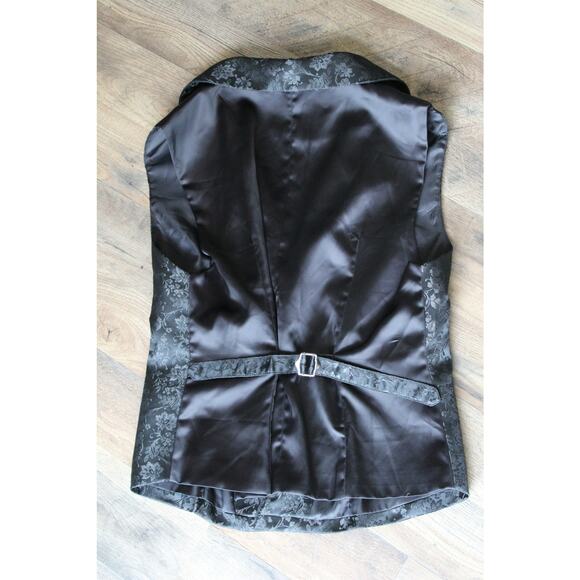 Steampunk Gothic Black Women's Damask Satiny Collared Waistcoat Vest S - Picture 7 of 7